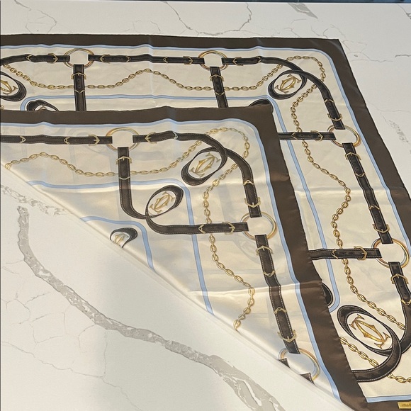 Cartier Brown and Cream Silk Scarf - Picture 5 of 8